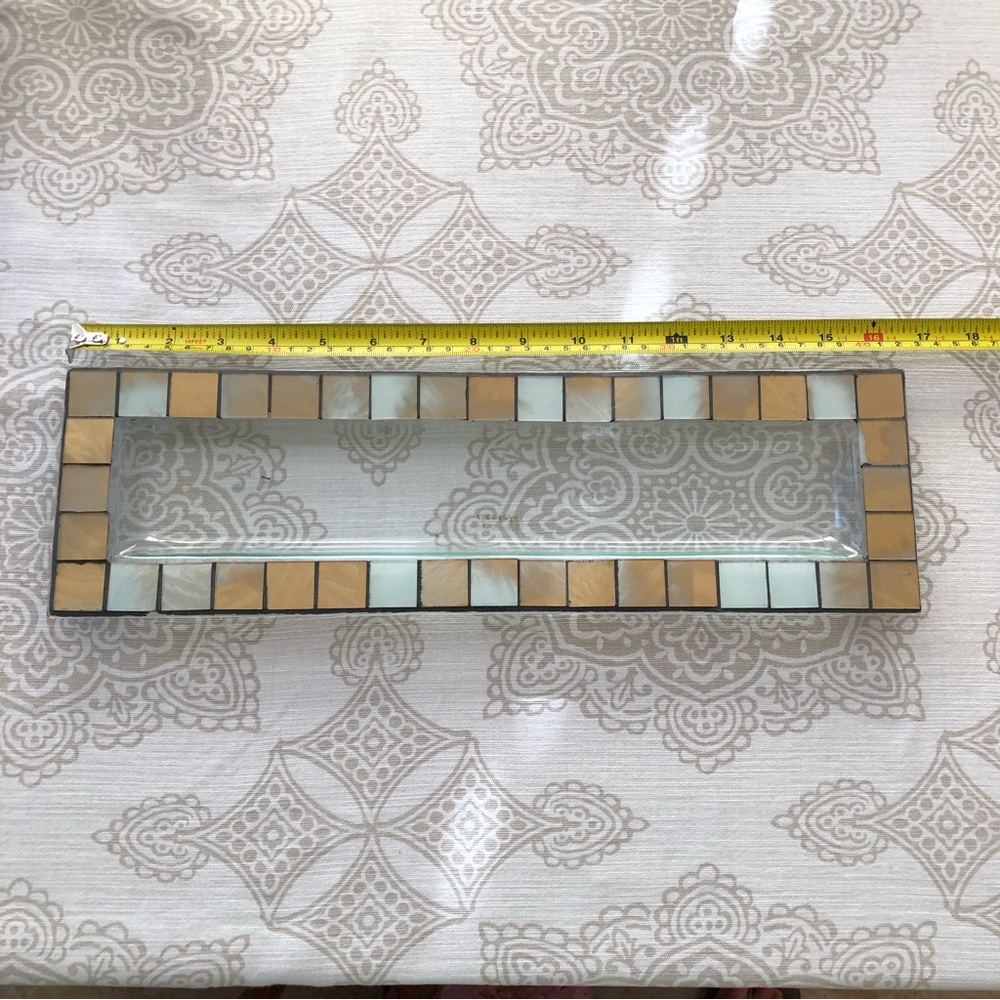 Glass Long Jewelry Trinket Dish Tray w/inset tiles